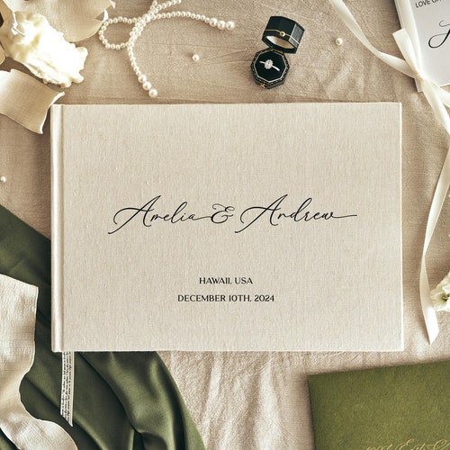 Custom Wedding Guest Book – Linen Polaroid Photo Album