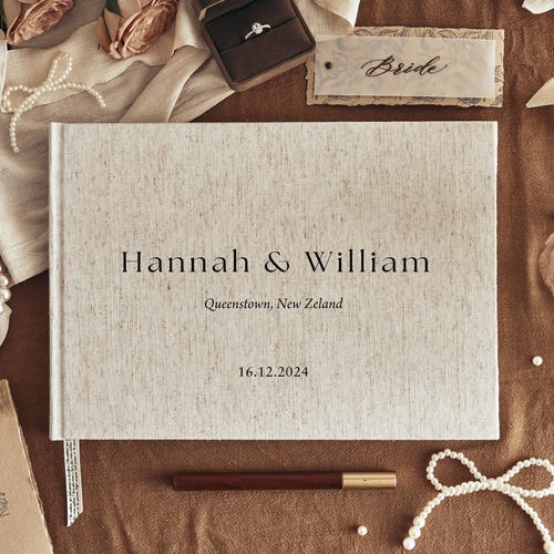Custom Wedding Guest Book – Linen Polaroid Photo Album