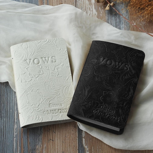 Boho Personalized Leather Wedding Vow Books – Set of 2