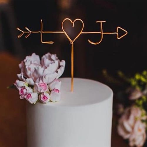 Personalized Arrow & Initials Wedding Cake Topper – Rustic Wire Design