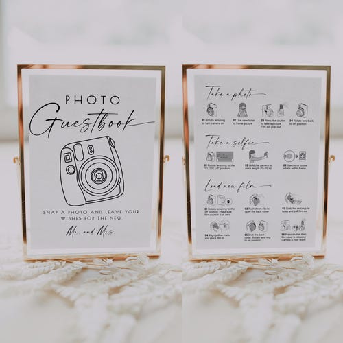 Instax Mini 12 Photo Guestbook Instructions Sign – Editable Minimalist Template