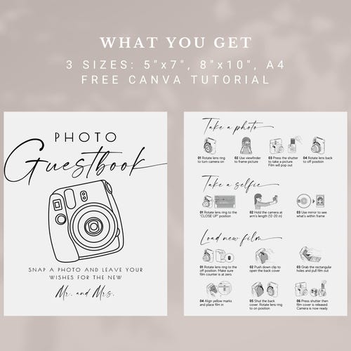 Instax Mini 12 Photo Guestbook Instructions Sign – Editable Minimalist Template