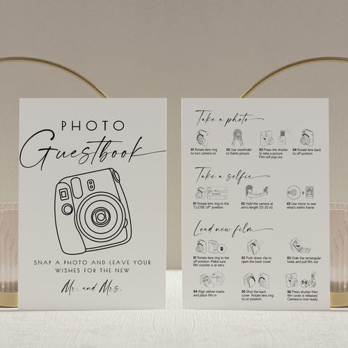 Instax Mini 12 Photo Guestbook Instructions Sign – Editable Minimalist Template