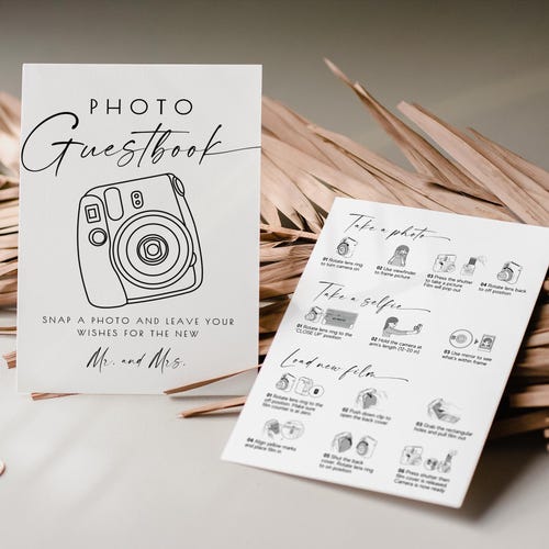 Instax Mini 12 Photo Guestbook Instructions Sign – Editable Minimalist Template
