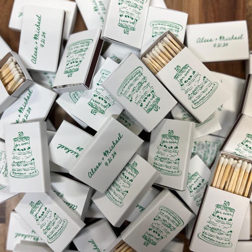 Hand-Drawn Cake Design - Wedding Matchboxes