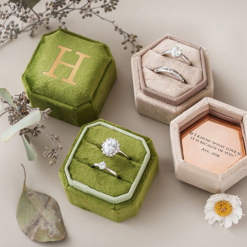 Custom Velvet Wedding Ring Box | Personalized Monogrammed Ring Bearer Box