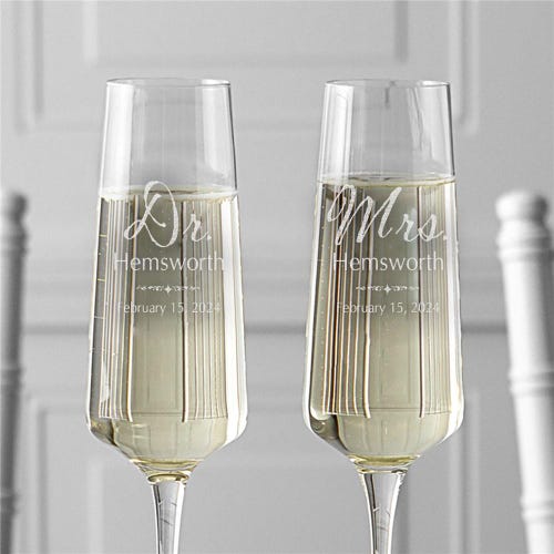 Engraved Mr. and Mrs. Gold Rim Champagne Flutes – Set of 2