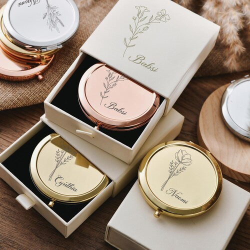 Personalized Compact Mirror – Custom Bridesmaid Gift, Wedding Gift, Hen Party Keepsake