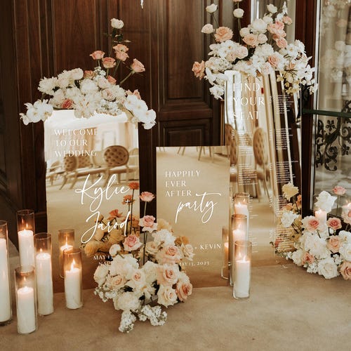 Set of 3 Gold Mirror Wedding Signs – Welcome, Seating Chart, Reception
