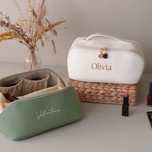 Personalized Leather Makeup Bag