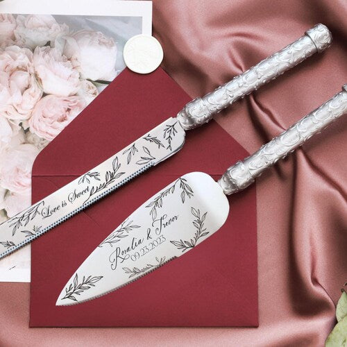 Engraved Cake Server Set for Weddings and Anniversaries