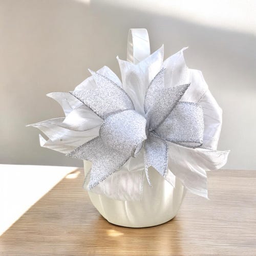 Elegant Satin Flower Girl Basket with Customizable Bows