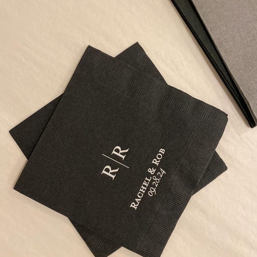 Custom Minimalist Wedding Napkins with Initials, Names, and Date