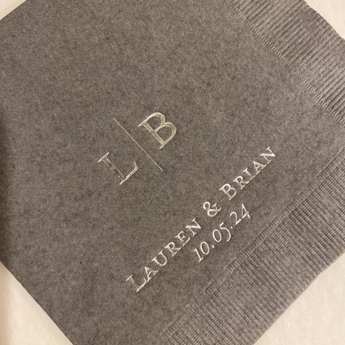 Custom Minimalist Wedding Napkins with Initials, Names, and Date