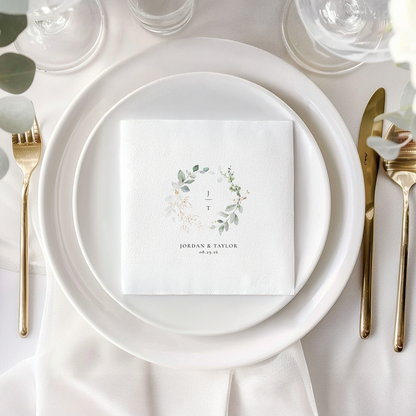 Personalized Eucalyptus Wedding Cocktail & Luncheon Napkins
