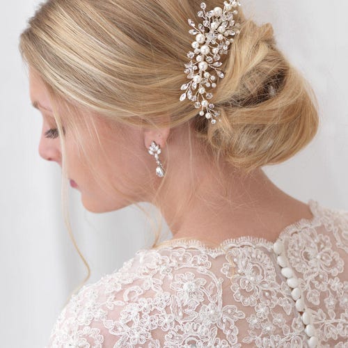 Bridal Headpiece and Comb - Pearl, Crystal, Gold, Floral