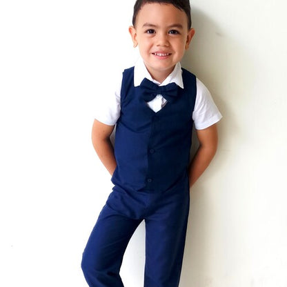 Boys Cotton-Linen Blend Ring Bearer Suit with Suspenders