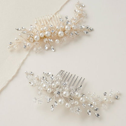 Bridal Headpiece and Comb - Pearl, Crystal, Gold, Floral