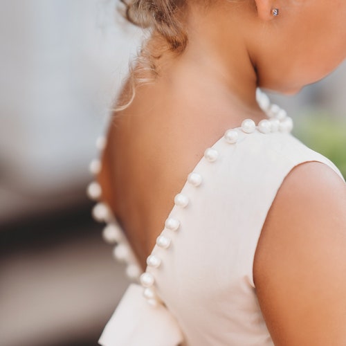 Antique Ivory Flower Girl Dress with Pearl Bodice