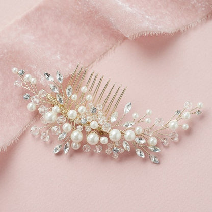 Bridal Headpiece and Comb - Pearl, Crystal, Gold, Floral