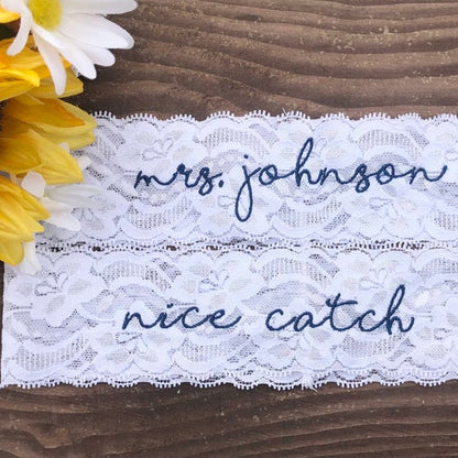 Personalized White Lace Toss Garters