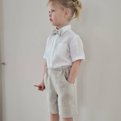 3-Piece Toddler Linen Ring Bearer Outfit with Bow Tie and Suspenders