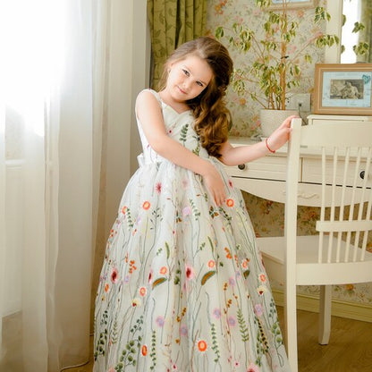 Boho Flower Girl Dress with Open Back, Embroidered Tulle Tutu Joy Wedding Store Boho Flower Girl Dress with Open Back, Embroidered Tulle Tutu Joy Wedding Store