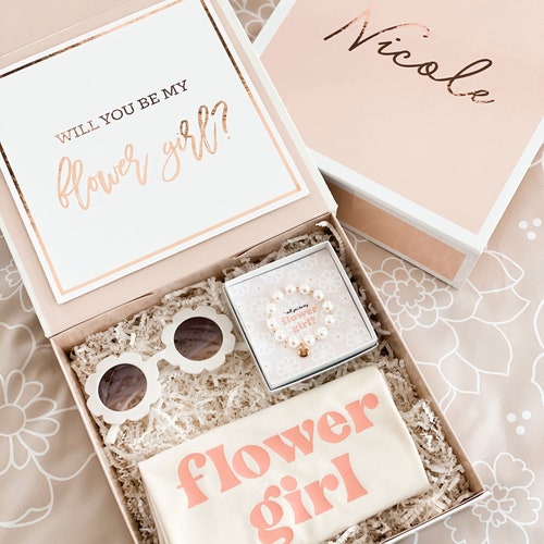 Personalized Pink Flower Girl Proposal Gift Box