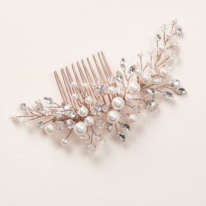 Bridal Headpiece and Comb - Pearl, Crystal, Gold, Floral