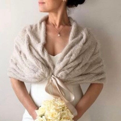 Wedding Shawl, Bridal Mohair Wrap, Beige Knit Cover Up, Winter, Wedding Cape, Shawls and Wraps, Bridal Bolero, Stole, Plus Size