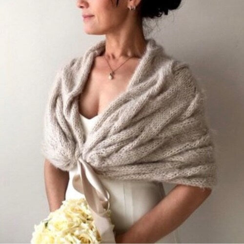 Wedding Shawl, Bridal Mohair Wrap, Beige Knit Cover Up, Winter, Wedding Cape, Shawls and Wraps, Bridal Bolero, Stole, Plus Size