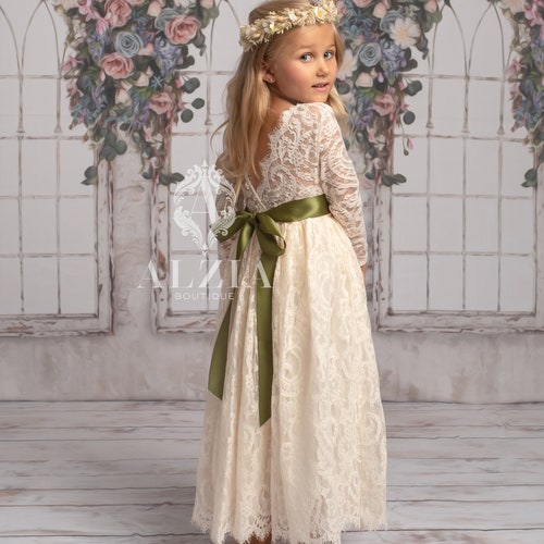 White or Ivory Lace Flower Girl Dress