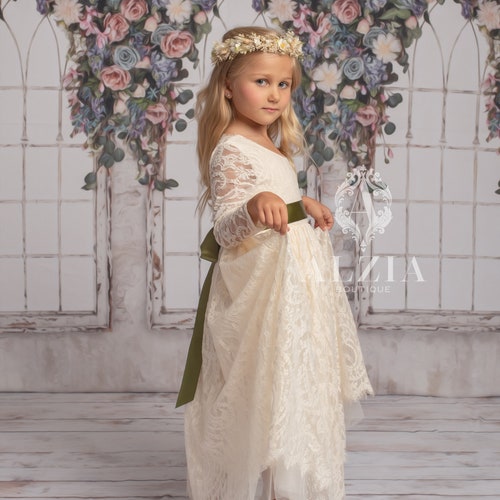 White or Ivory Lace Flower Girl Dress