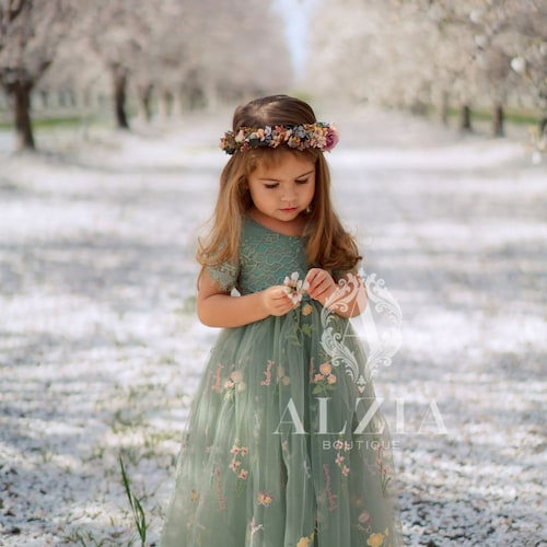 Sage Green Embroidered Flower Girl Dress Joy Wedding Store Sage Green Embroidered Flower Girl Dress Joy Wedding Store