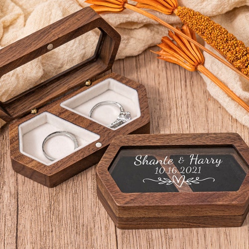 Personalized Double Slot Wedding Ring Box – Rustic Engagement Ring Box