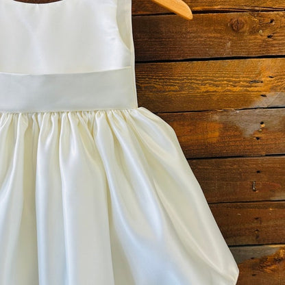 Ivory V-Back Satin Flower Girl Dress with Detachable Bow