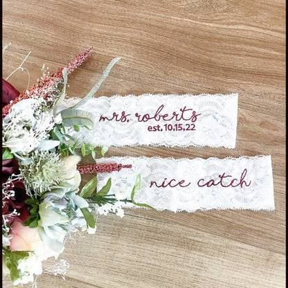 Personalized White Lace Toss Garters