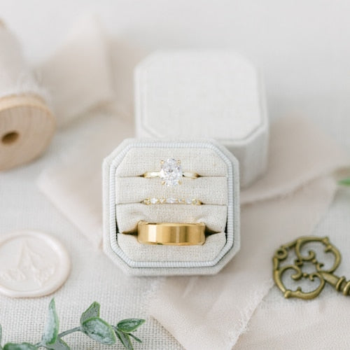 Triple Slot Linen Wedding Ring Box – Modern Engagement Ring Box