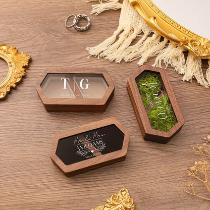 Personalized Wooden Wedding Ring Box with Double Slots