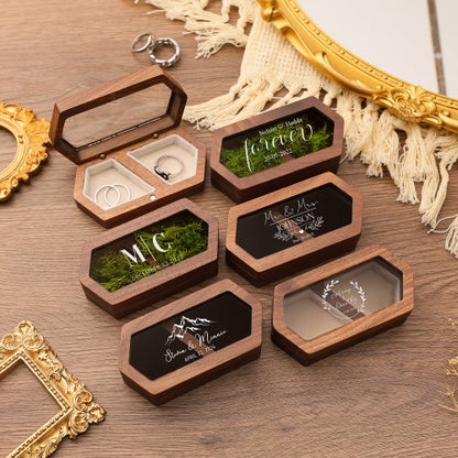 Personalized Wooden Wedding Ring Box with Double Slots