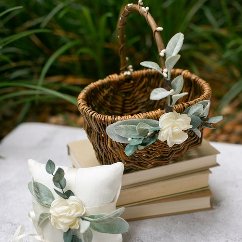 Flower Girl Basket and Ring Bearer Pillow Set