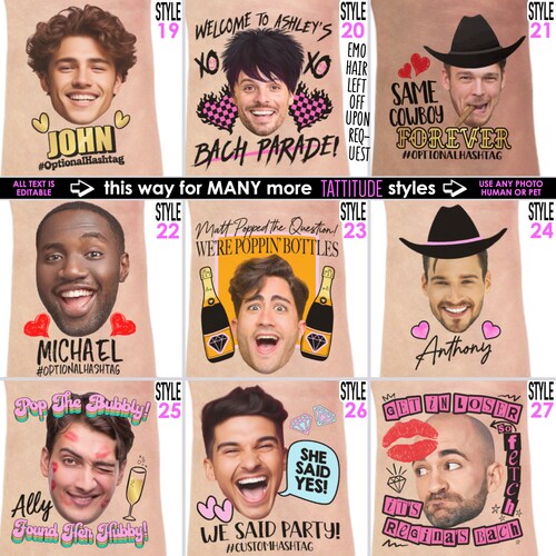 Personalized Bachelorette Party Tattoos with the Grooms Face (Pack of 20+)