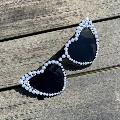 Pearl Customized Heart Shaped Bride Sunglasses