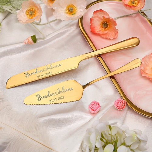 Custom Engraved Wedding Cake Knife & Server Set