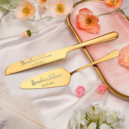 Custom Engraved Wedding Cake Knife & Server Set