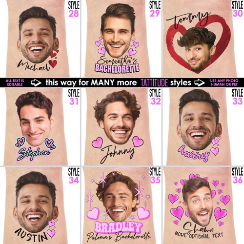 Personalized Bachelorette Party Tattoos with the Grooms Face (Pack of 20+)