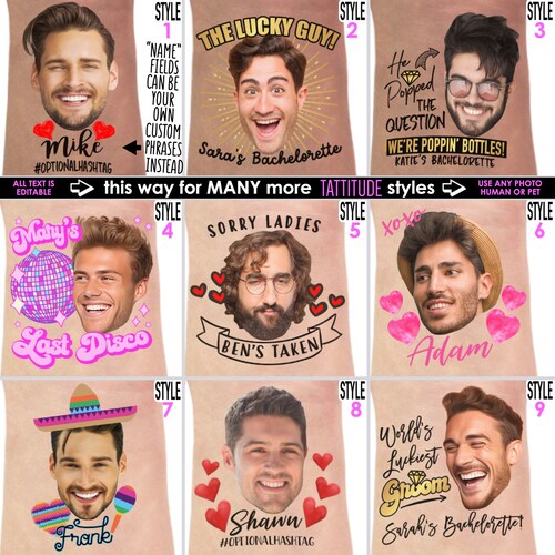 Personalized Bachelorette Party Tattoos with the Grooms Face (Pack of 20+)