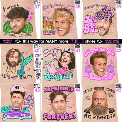 Personalized Bachelorette Party Tattoos with the Grooms Face (Pack of 20+)