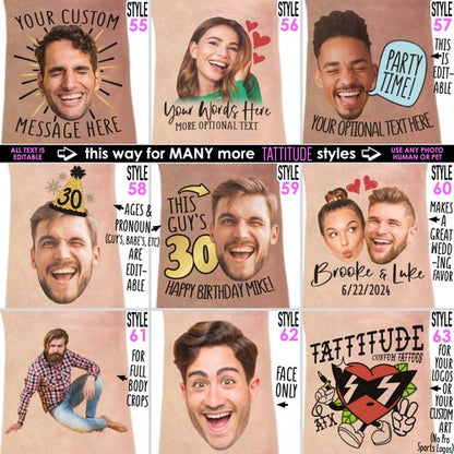 Personalized Bachelorette Party Tattoos with the Grooms Face (Pack of 20+)