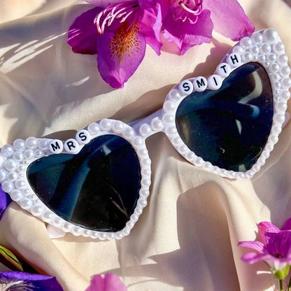 Pearl Customized Heart Shaped Bride Sunglasses